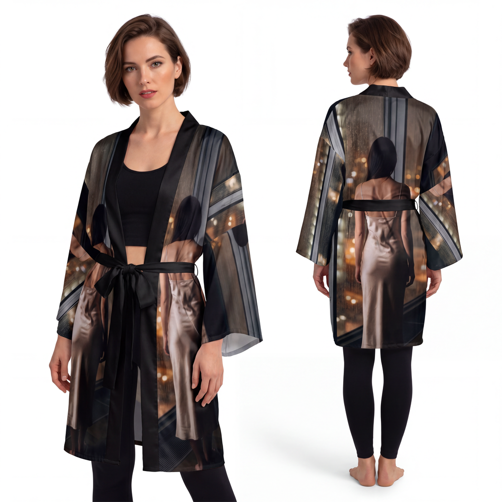 Long Sleeve Kimono Robe - Shimmering Rainscape | Echovira...
