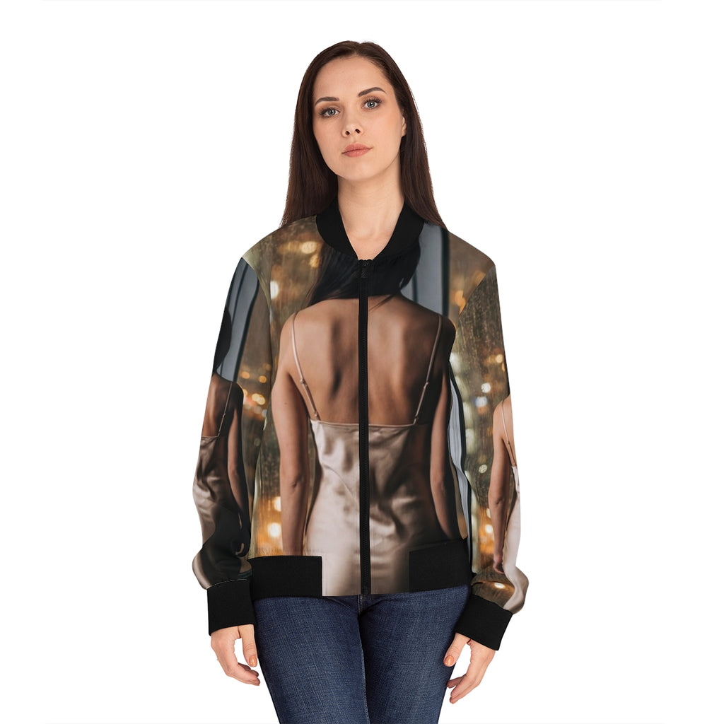 Women's Bomber Jacket - Rainscape Shimmer | Echovira Gallery