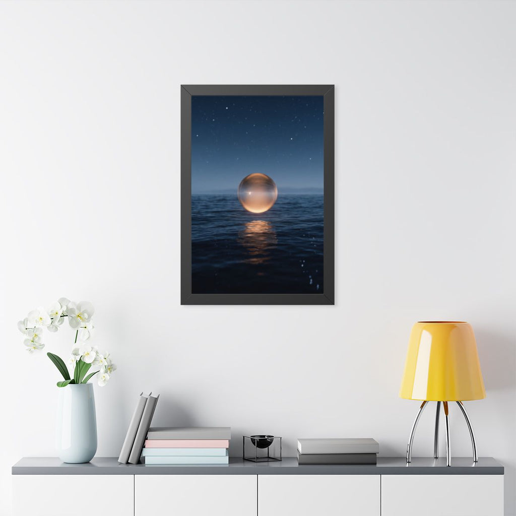 Framed Vertical Poster - Glowing Ocean Horizon — Black... |...