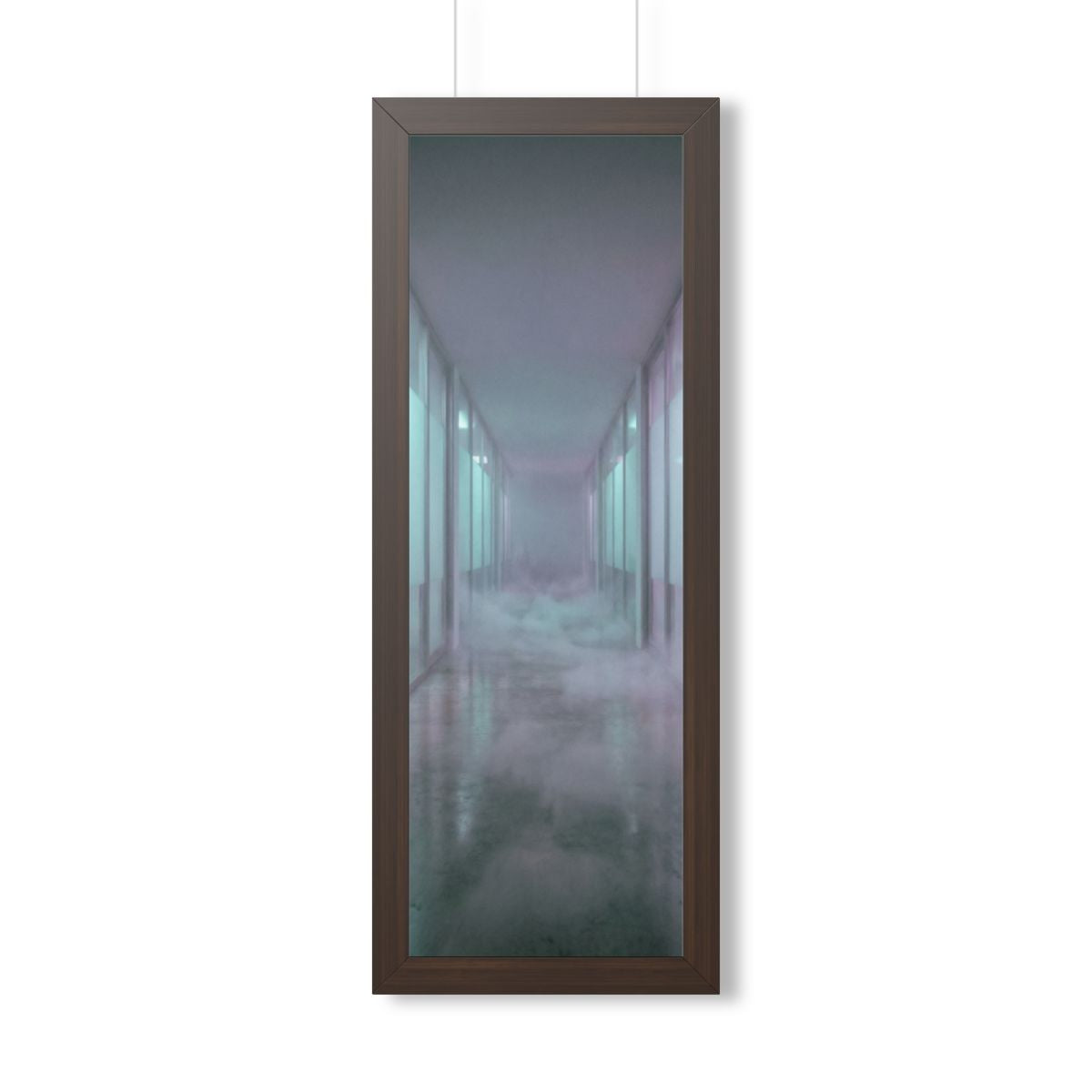 Framed Vertical Poster - Liminal Corridor Fog Art Print —......