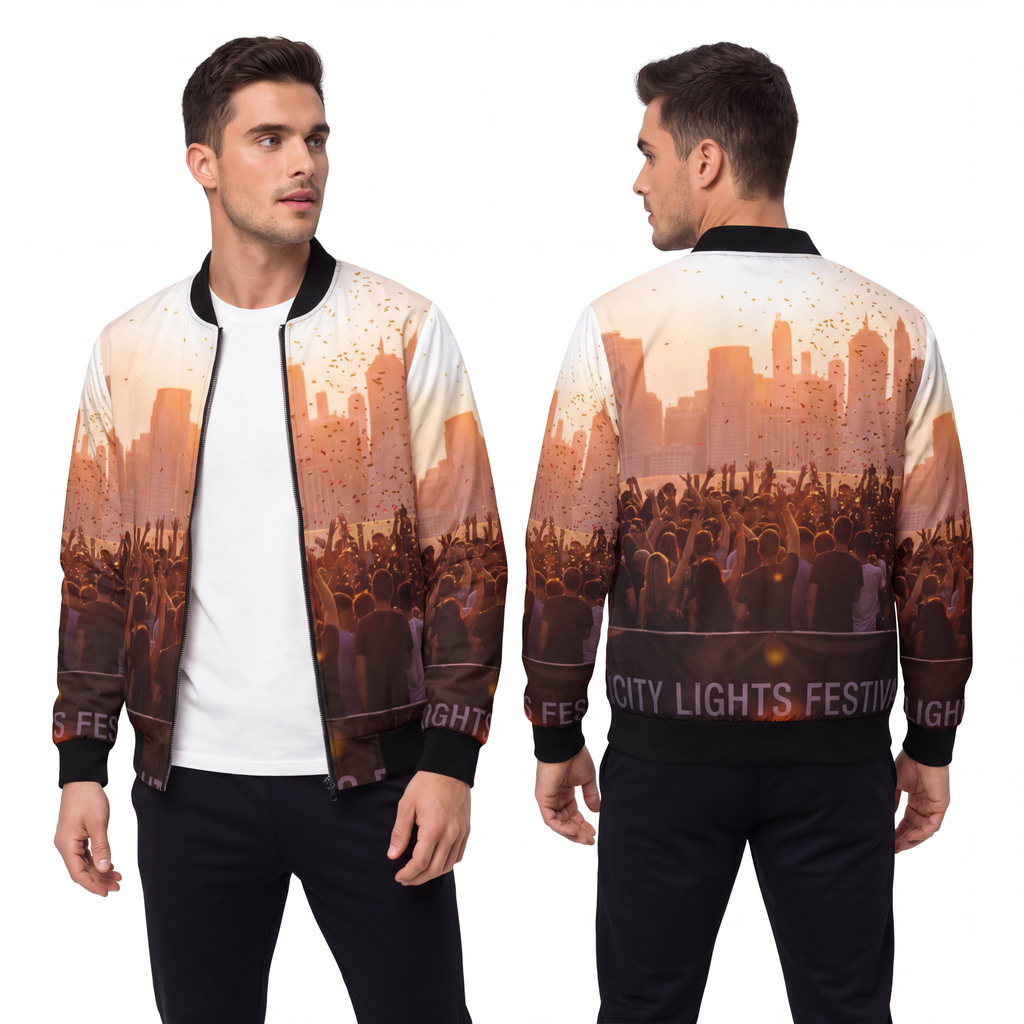Men's Bomber Jacket - City Lights | Echovira Gallery