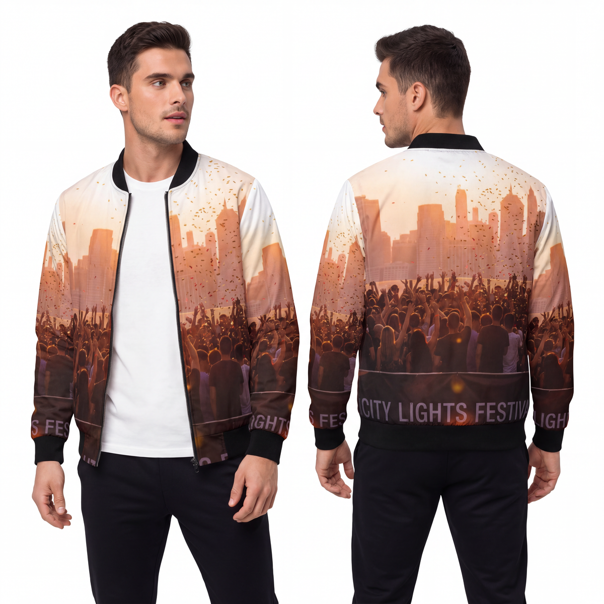 Men's Bomber Jacket - City Lights | Echovira Gallery