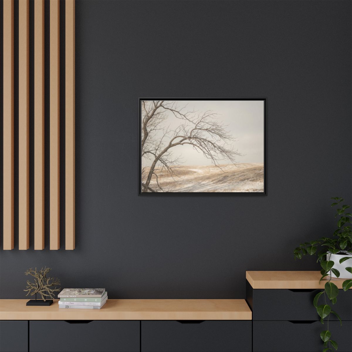 Framed Canvas Art - Minimalist Winter — Black / 1.25"