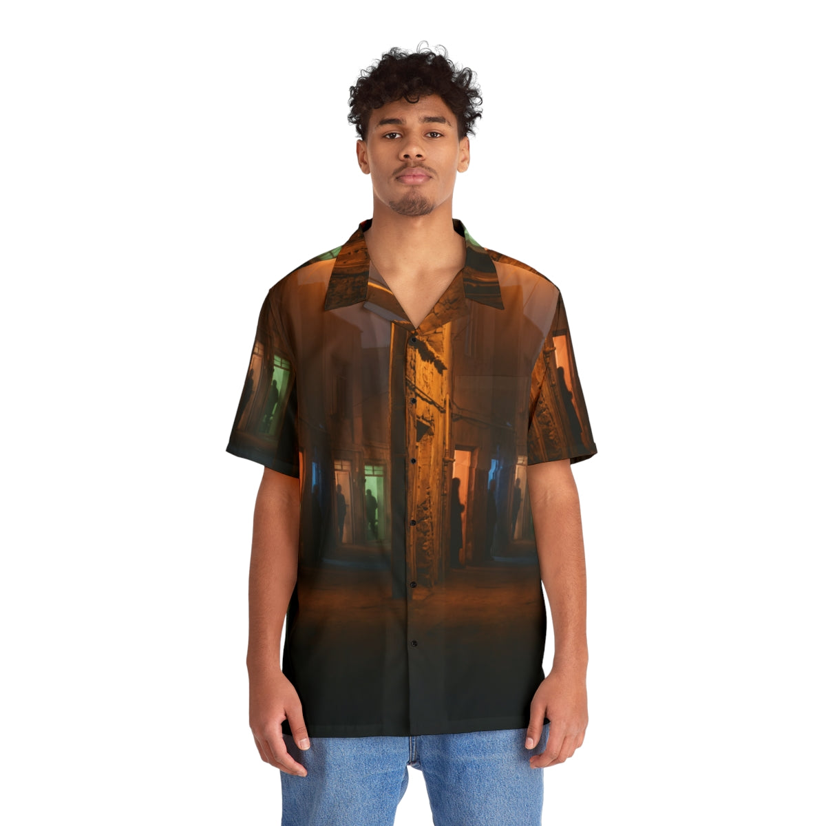 Men's Hawaiian Shirt - Shadowed Alleyway Mystery Art Print |...
