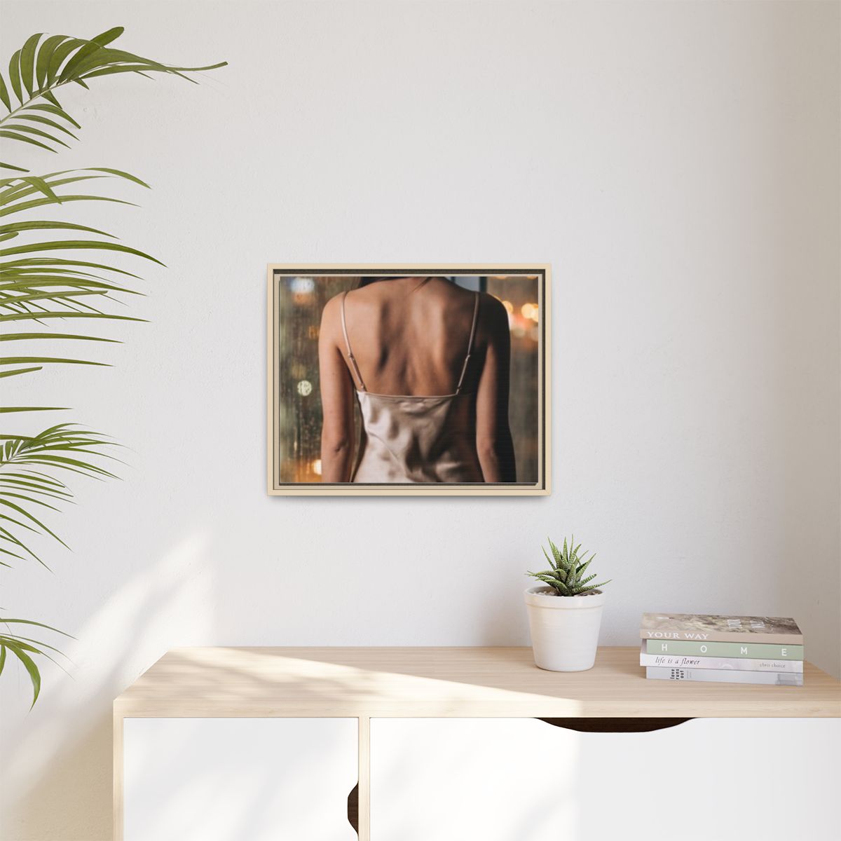 Matte Canvas, Framed - Rainy City lights Glow — Natural /......