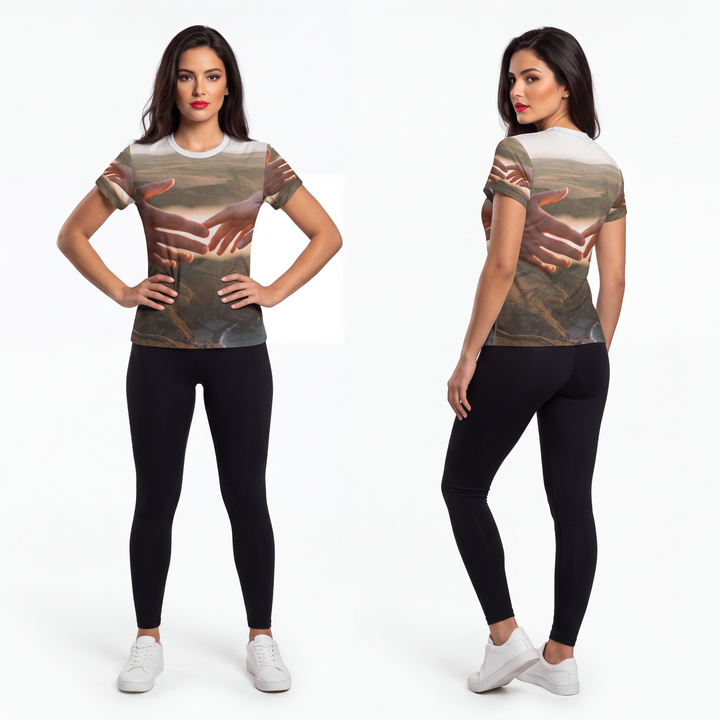 Women's Cut & Sew Tee - The Infinite Touch | Ethereal Coastal Art