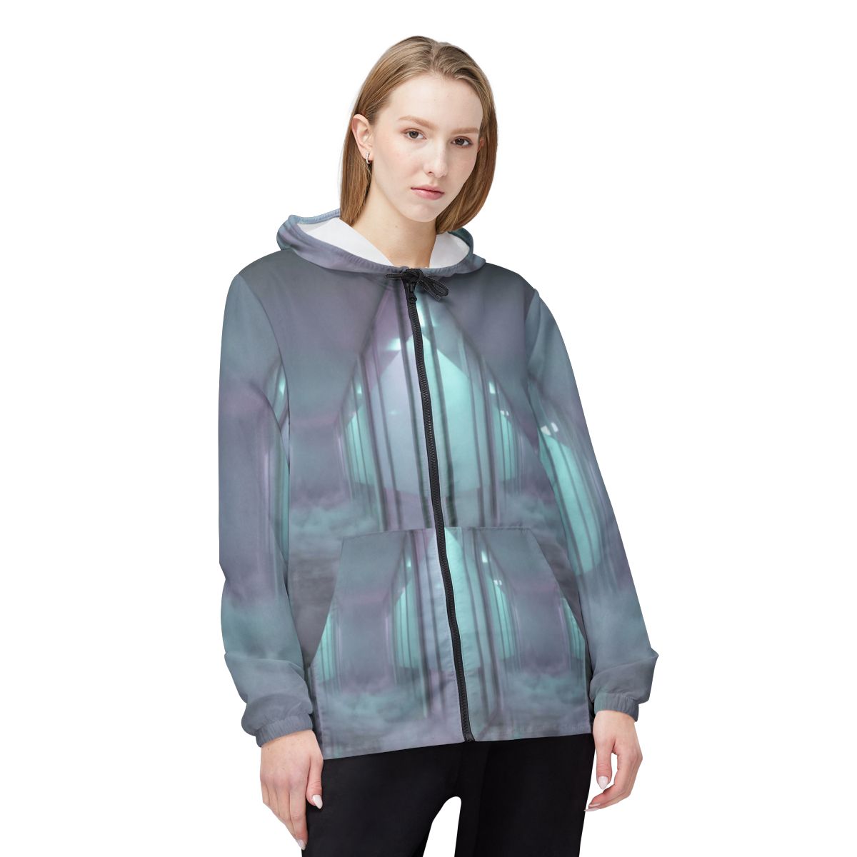 Unisex Windbreaker Jacket - Liminal Corridor Fog Art Print |...
