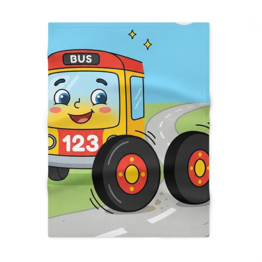 Soft Fleece Baby Blanket - Wheels on the Bus Whimsical Cartoon Print