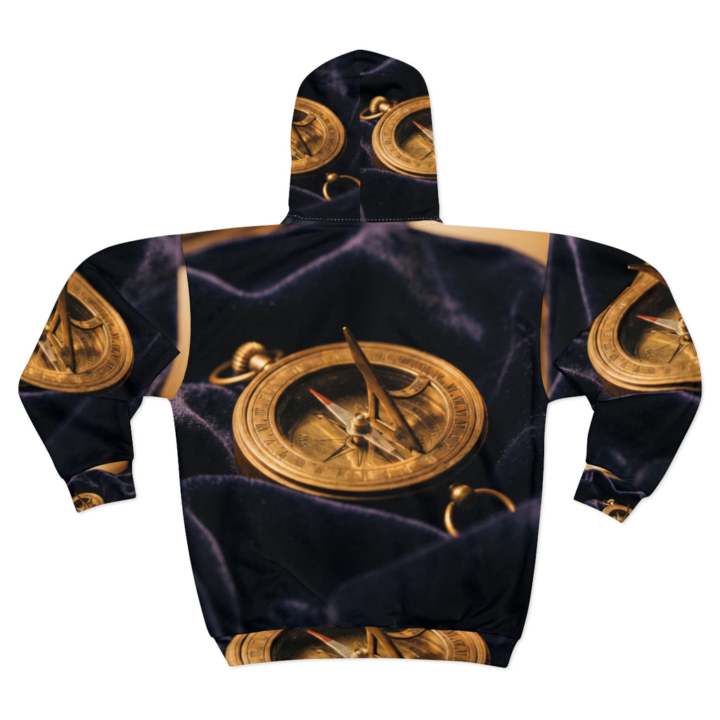 Men's Zip Hoodie Vintage Brass Sundial Art