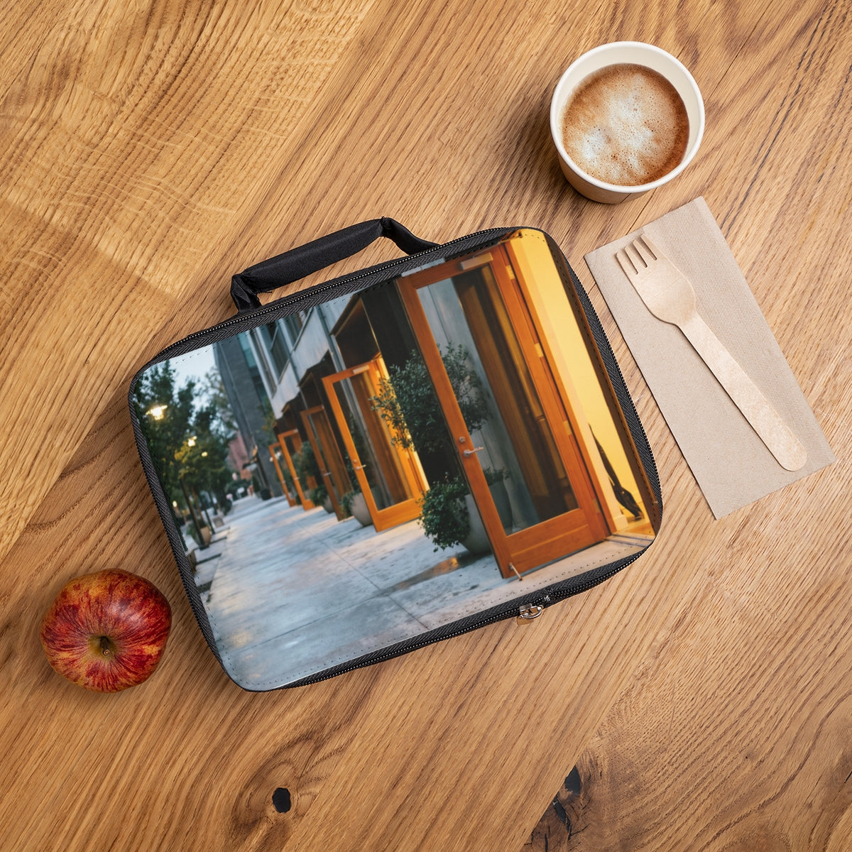 Lunch Bag - Twilight Courtyard City Style | Echovira Gallery