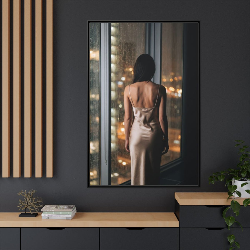 Matte Canvas, Framed - Rainy City lights Glow — Black /... |...