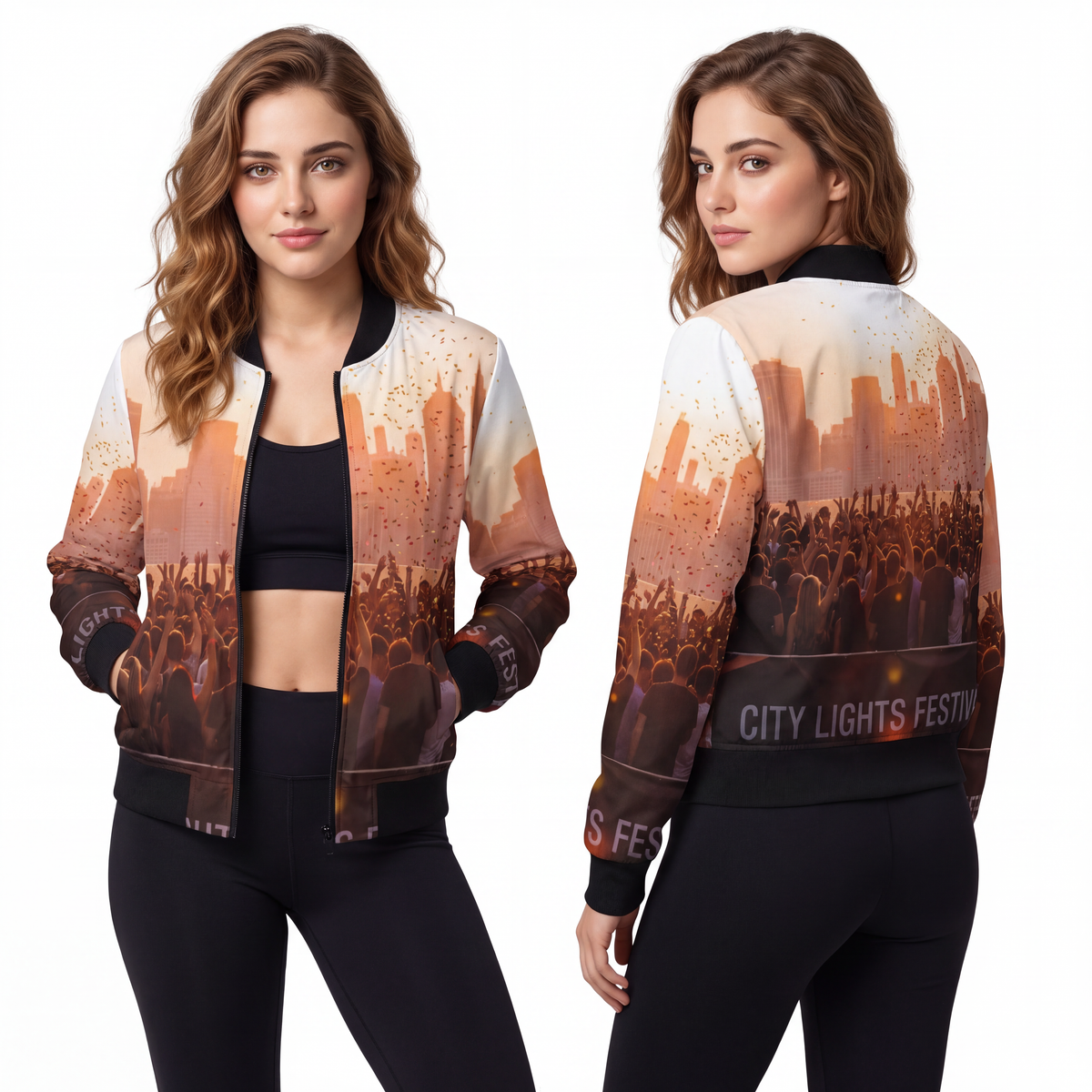 Women's Bomber Jacket - City Lights | Echovira Gallery