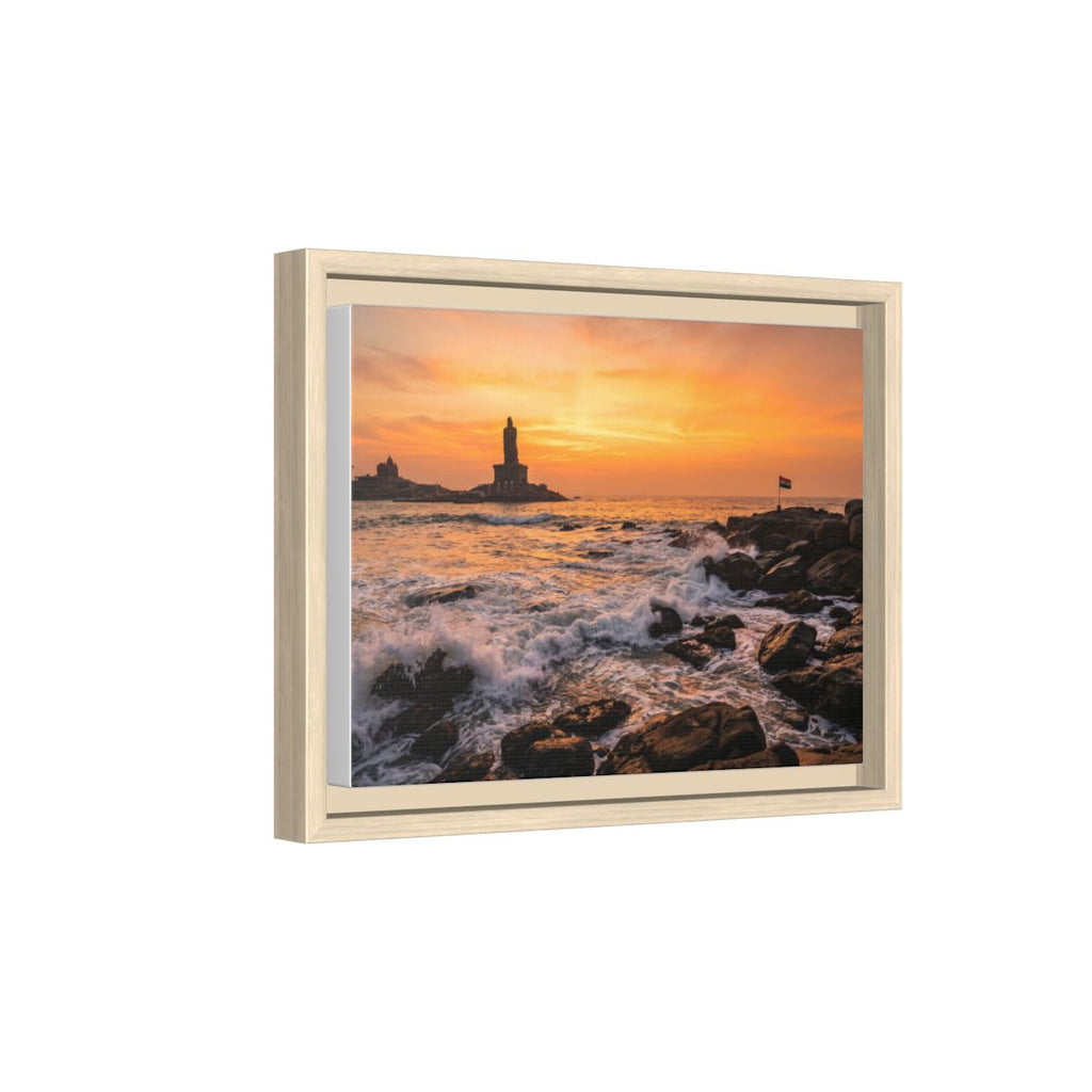 Framed Canvas - Golden Coast Dawn — Natural / 1.25"