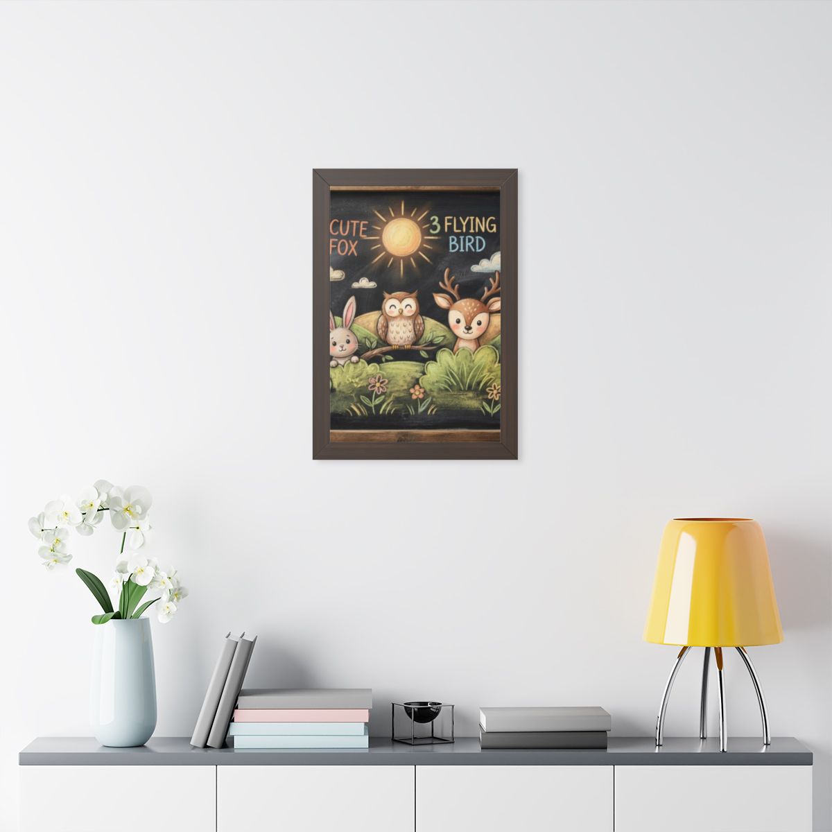 Framed Vertical Poster - Woodland Friends Meadow — Walnut......