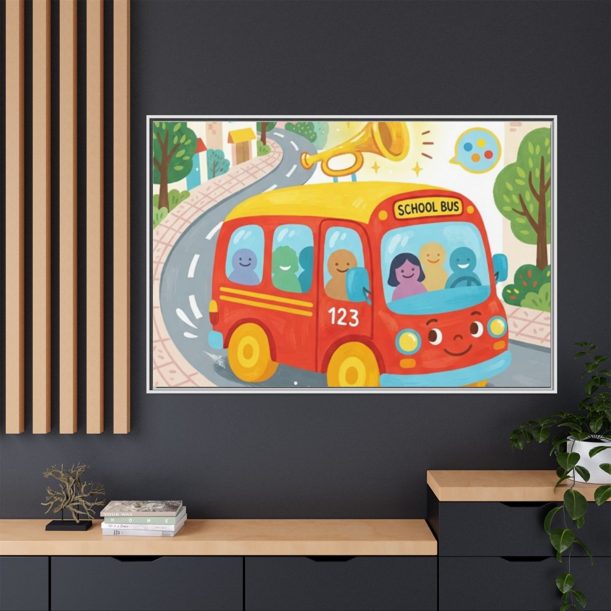Matte Canvas - Framed Bus Town Canvas Art — White / 1.25"......