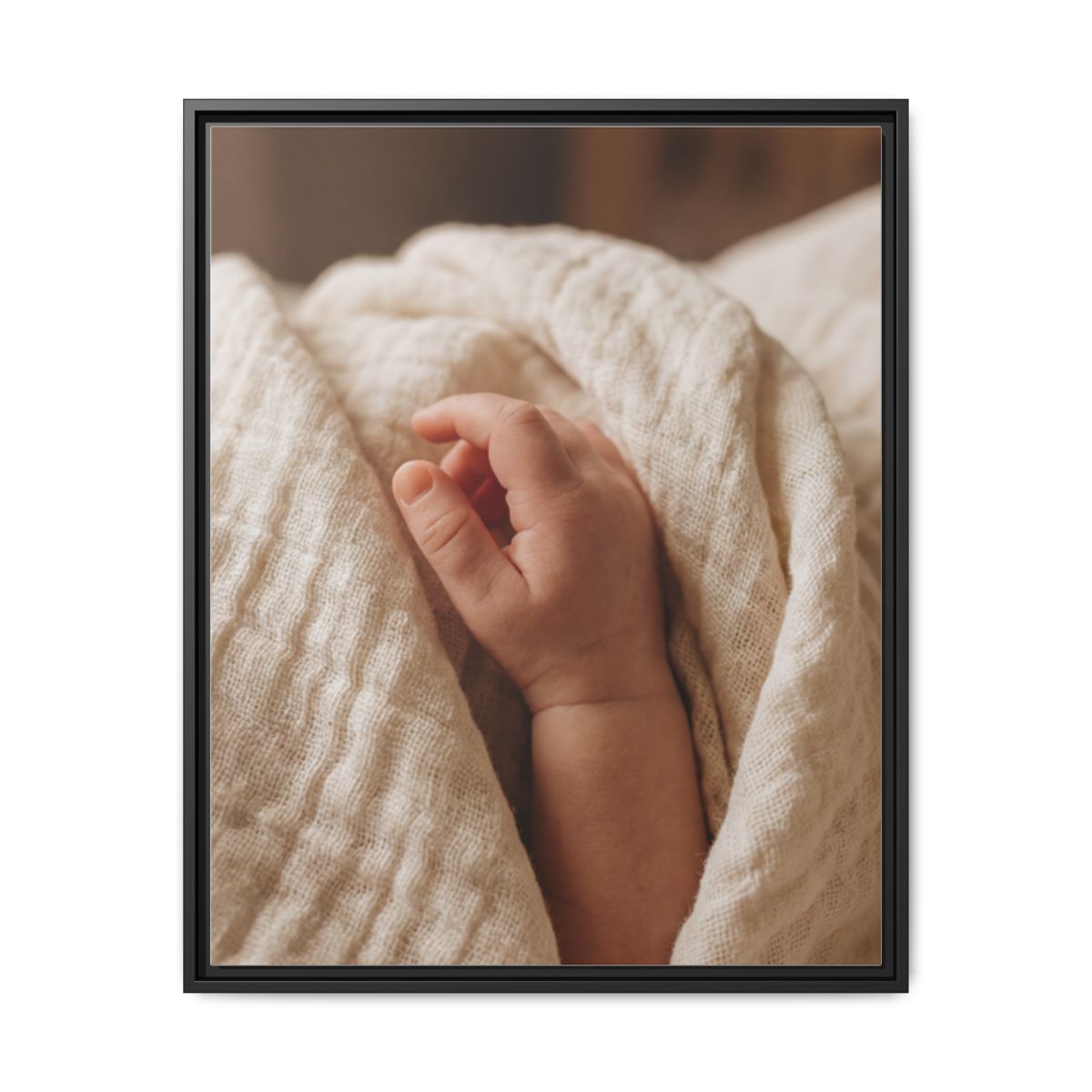 Framed Matte Canvas - Tender Newborn Hand (8×10, 9×12, 11×14, 12×16, 10×20, 12×18, 16×20, 16×24, 18×24, 12×36, 20×24, 16×32, 20×30, 24×30, 24×32, 16×48, 24×36, 24×48, 30×40, 20×60, 32×48, 30×60 & 40×60)