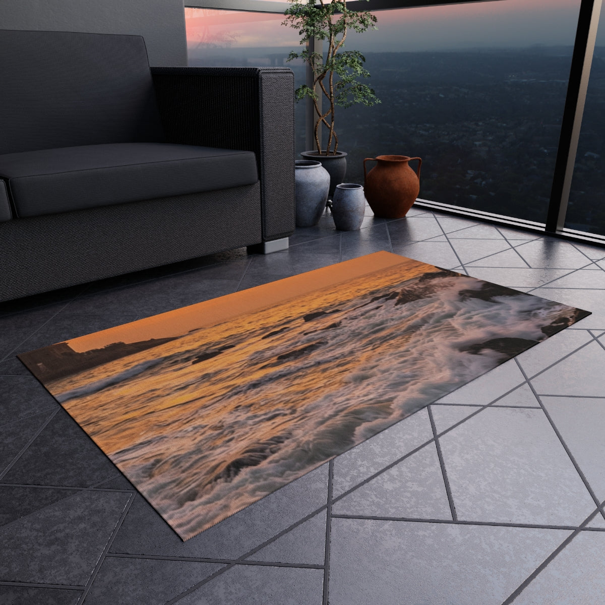 Outdoor Rug - Golden Kanyakumari Horizon | Echovira Gallery