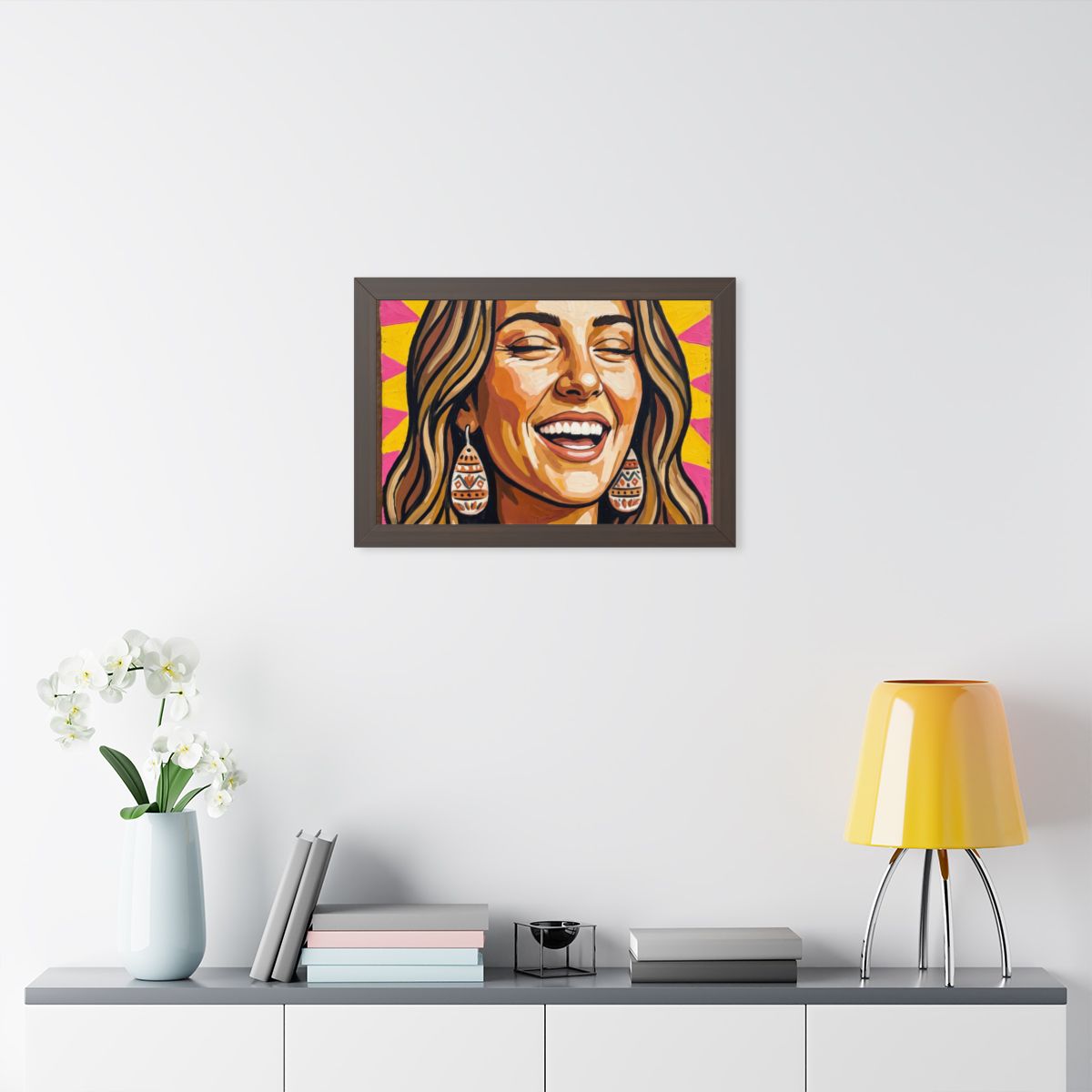 Framed Horizontal Poster - Radiant Joy Boho Pop Art Portrait...