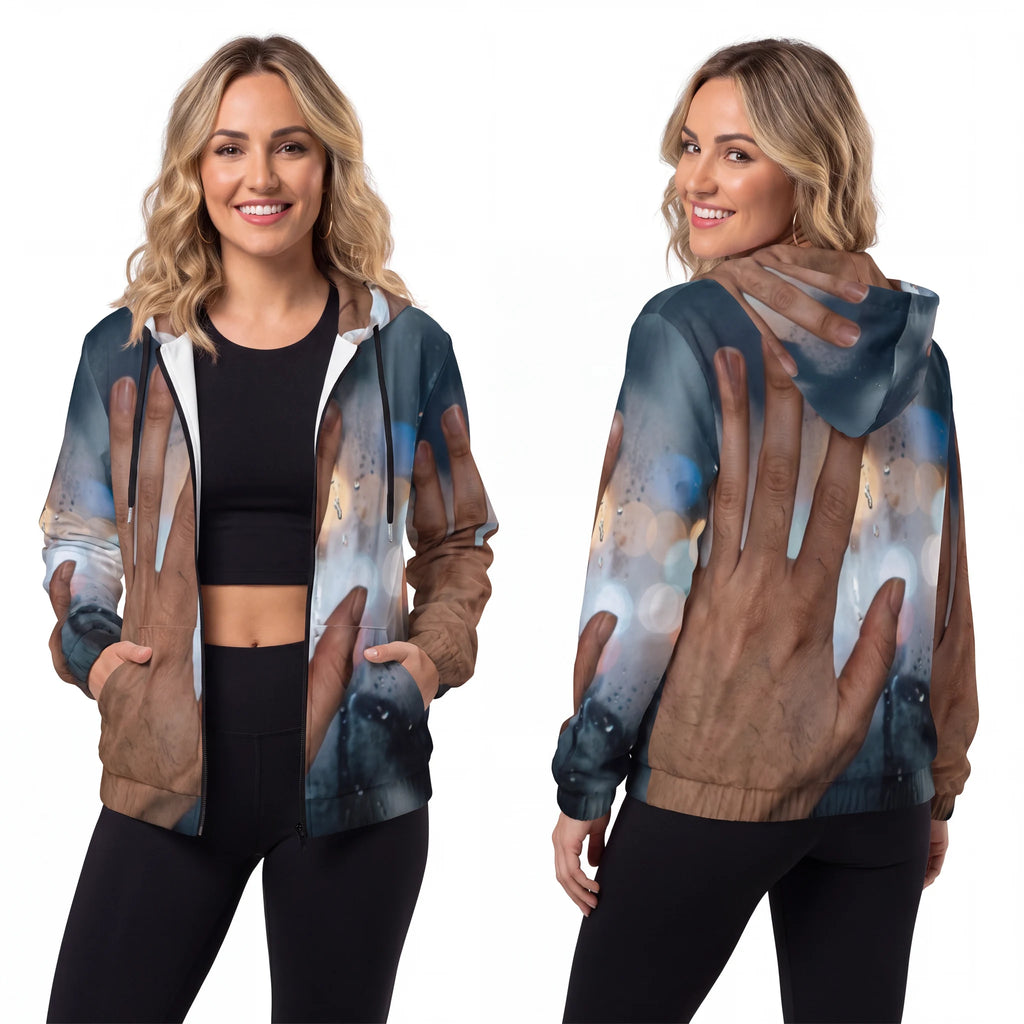 Women's Full-Zip Hoodie Rainy City Window