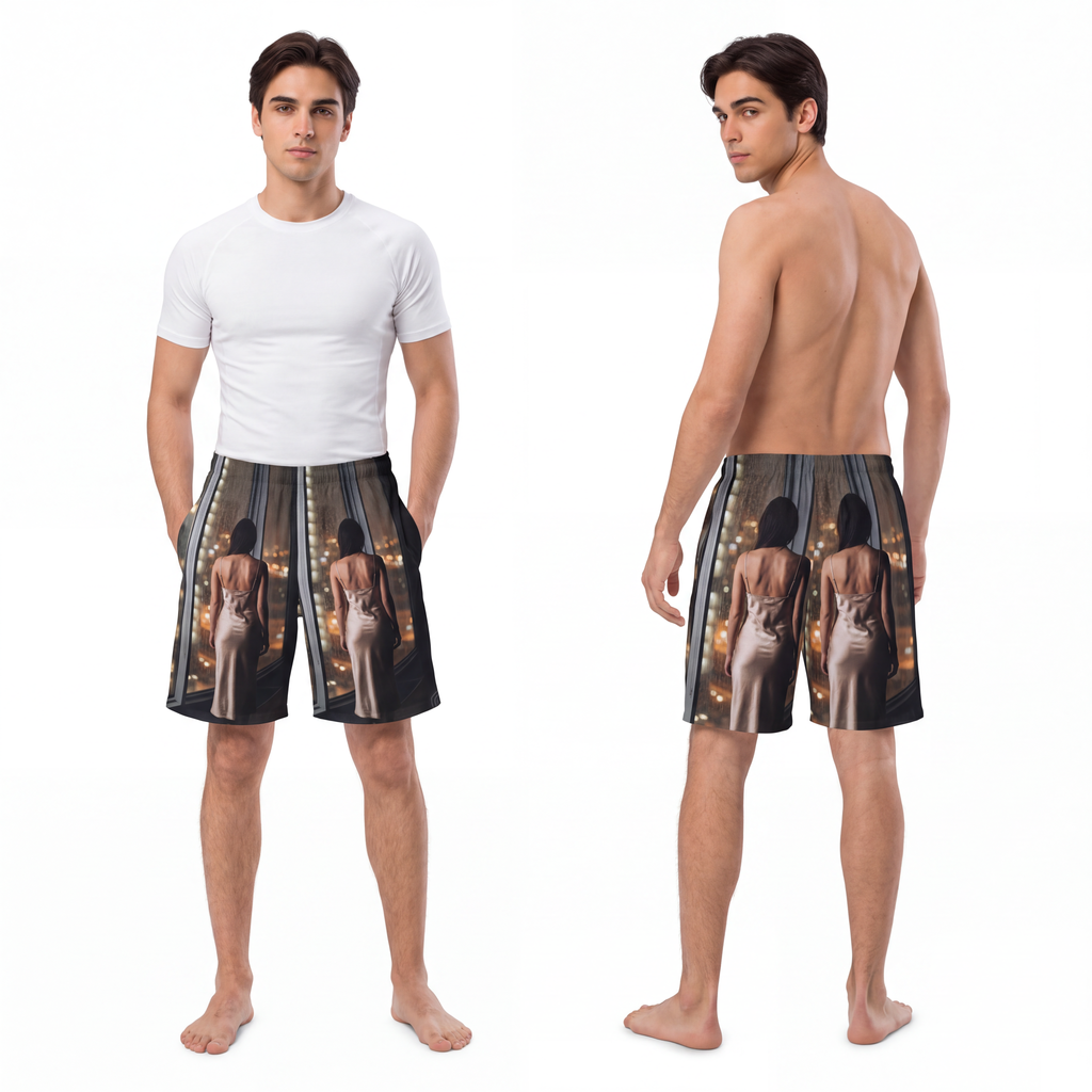 Men's Board Shorts - Rainscape Nightscape | Echovira Gallery