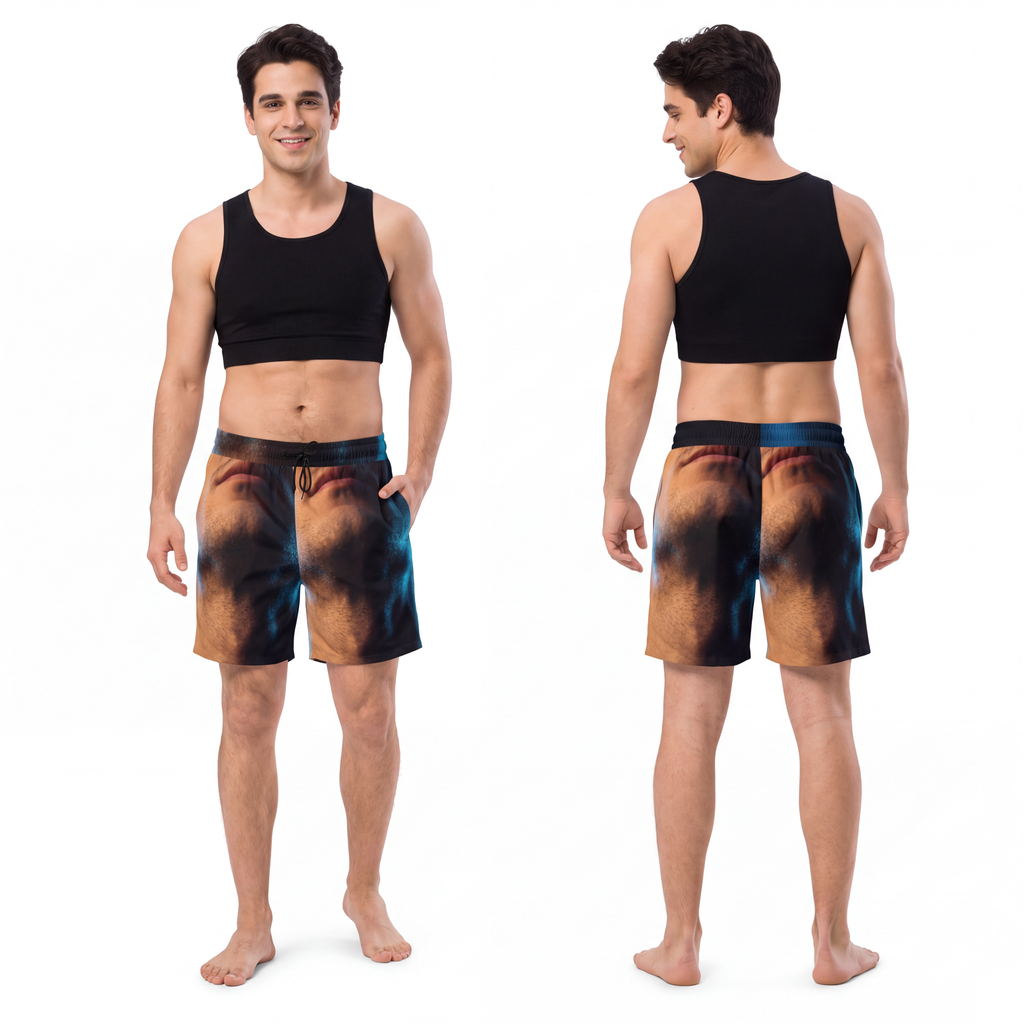 Men's Mid-Length Swim Shorts - Neon Horizon Portrait |...