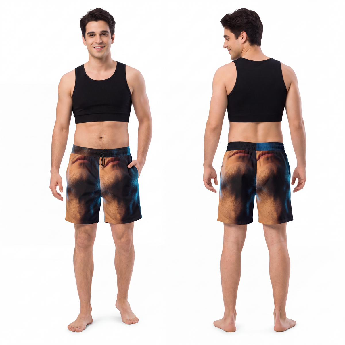 Men's Mid-Length Swim Shorts - Neon Horizon Portrait |...