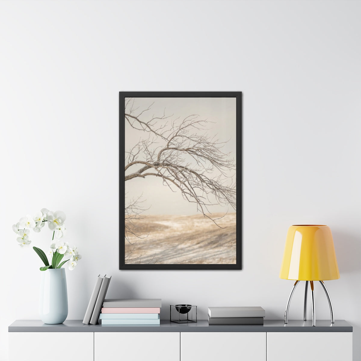 Framed Posters - Winter Branch Solitude Landscape — Portrait...