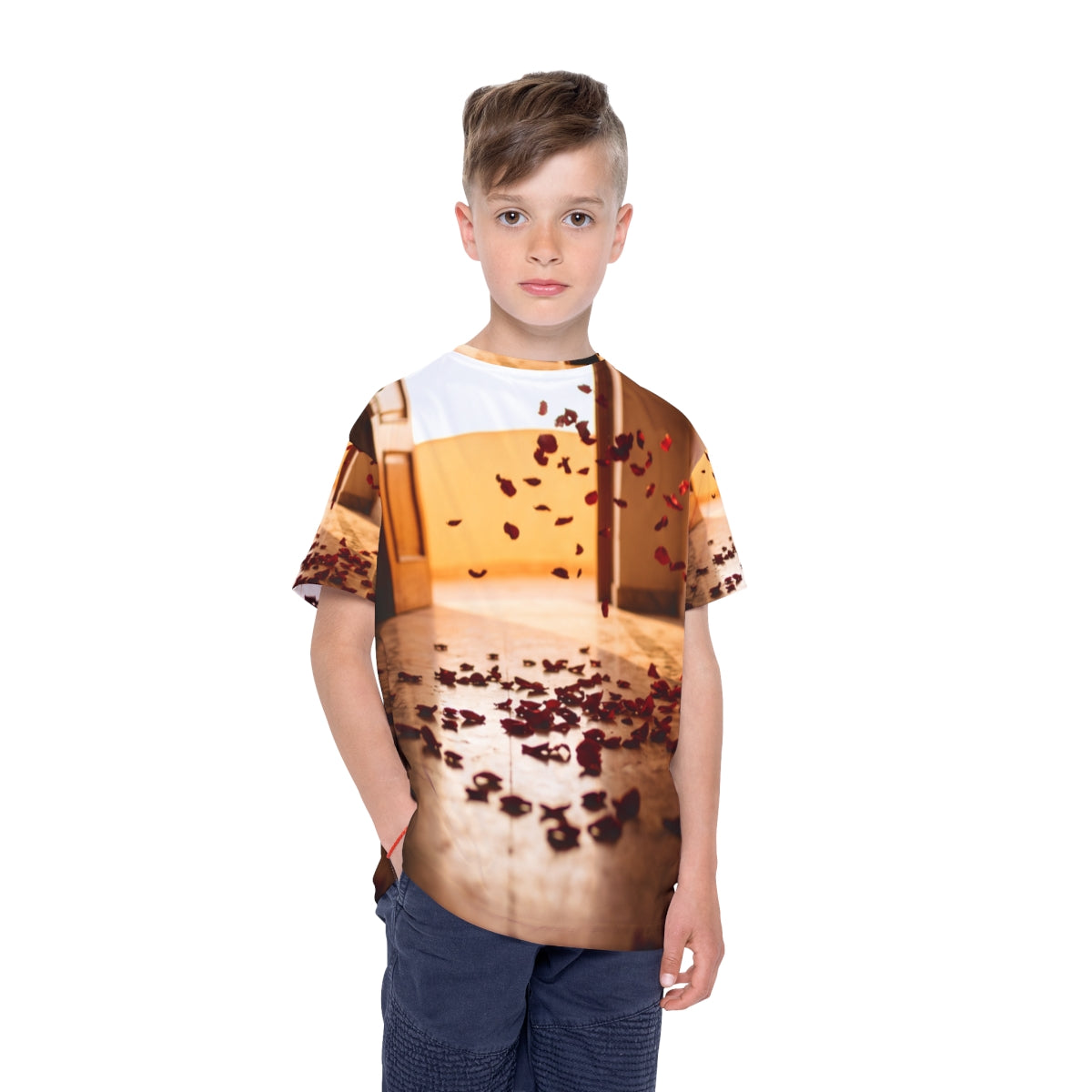 Kids Sports Jersey with Golden Rose Petals