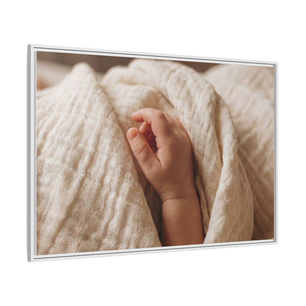 Framed Matte Canvas - Tender Newborn Hand (10×8, 12×9, 14×11, 16×12, 20×10, 18×12, 20×16, 24×16, 24×18, 36×12, 24×20, 32×16, 30×20, 30×24, 32×24, 48×16, 36×24, 48×24, 40×30, 60×20, 48×32, 60×30 & 60×40)