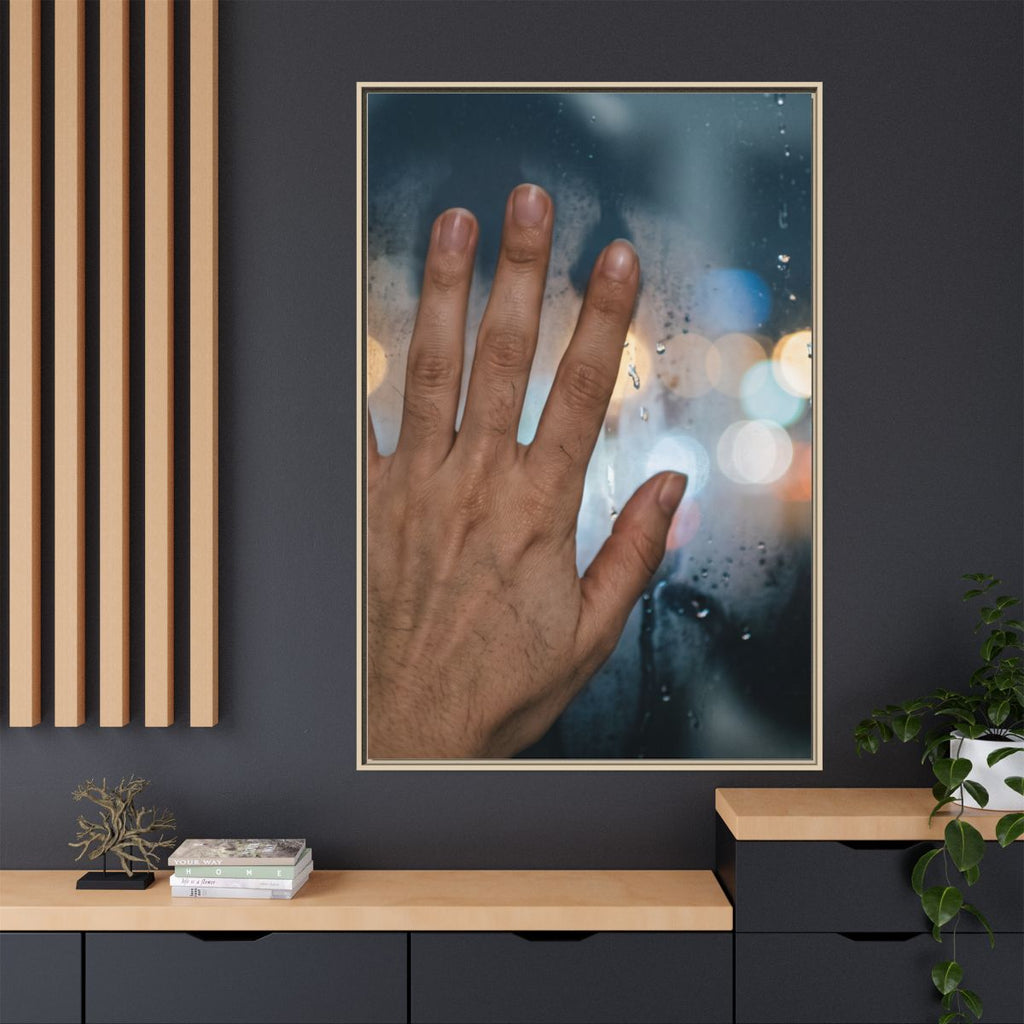 Portrait Rainy Window Framed Canvas Natural