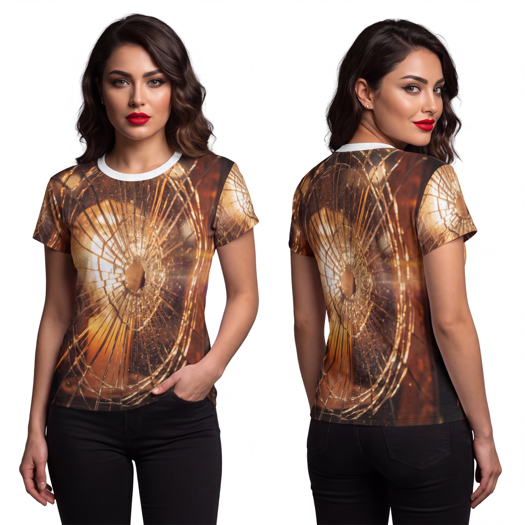 Women's Cut & Sew Tee - Shattered Amber Cinematic Glass Art...
