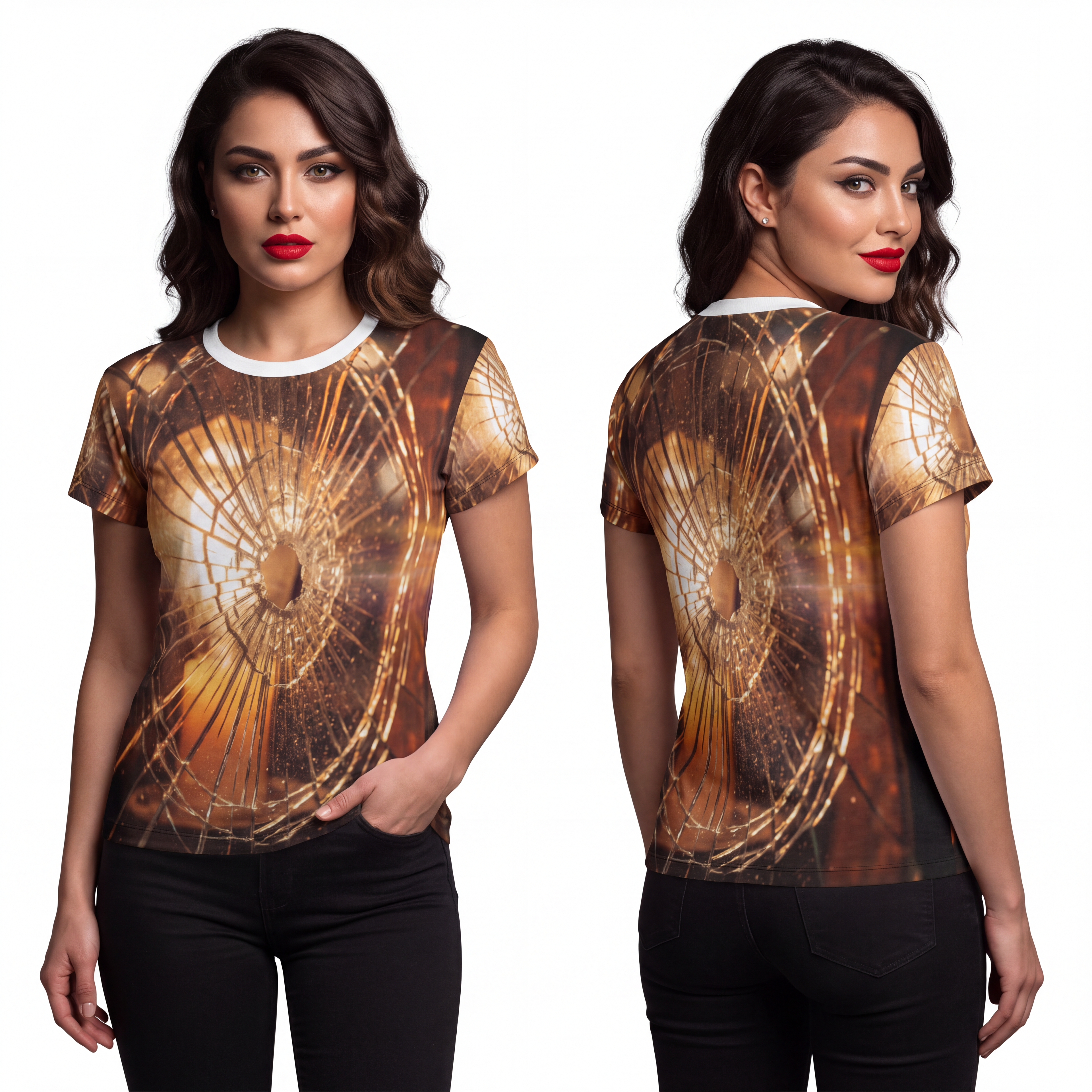 Women's Cut & Sew Tee - Shattered Amber Cinematic Glass Art...