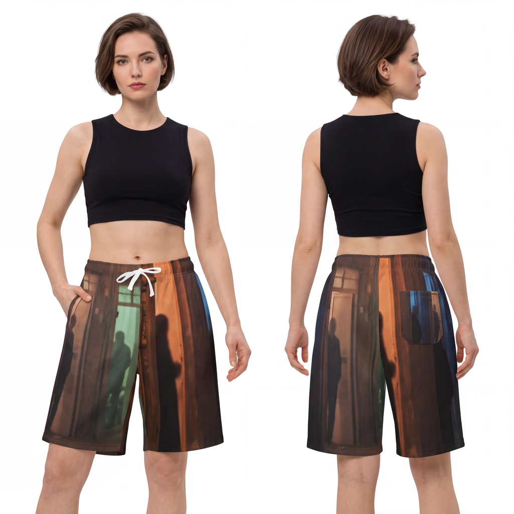 Athletic Long Shorts - Shadowed Alleyway Mystery Art Print |...