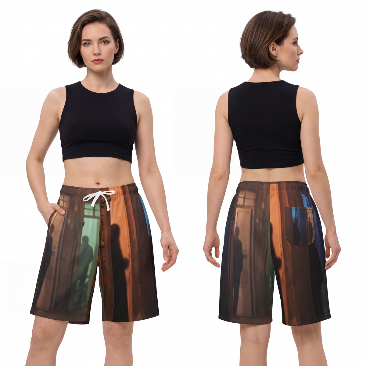 Athletic Long Shorts - Shadowed Alleyway Mystery Art Print |...
