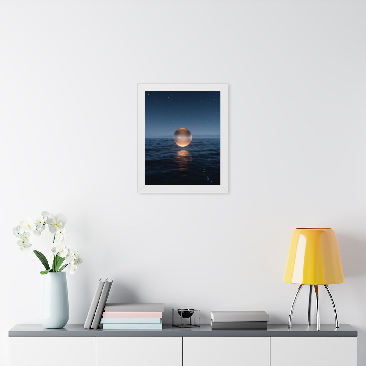 Framed Vertical Poster - Glowing Ocean Horizon — White... |...