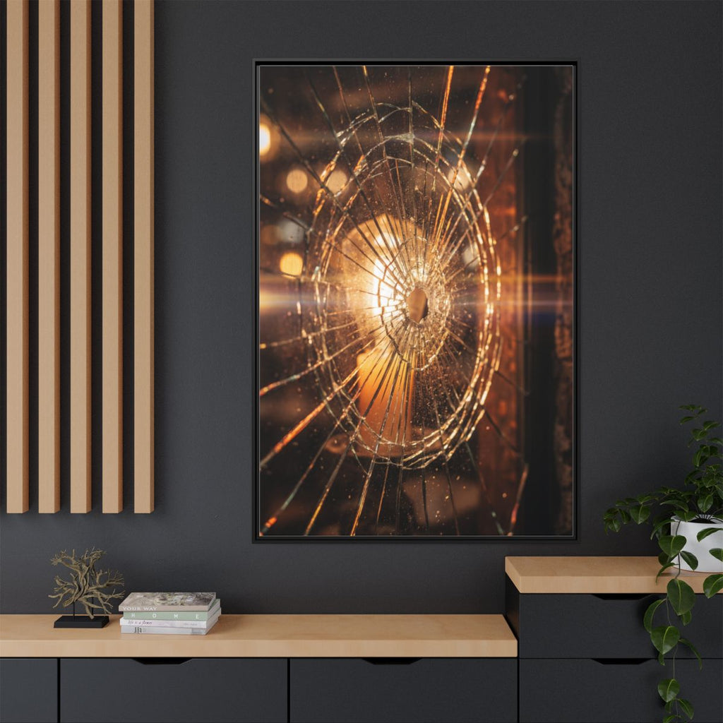 Matte Canvas, Framed - Fractured Light Shattered Glass Art —...