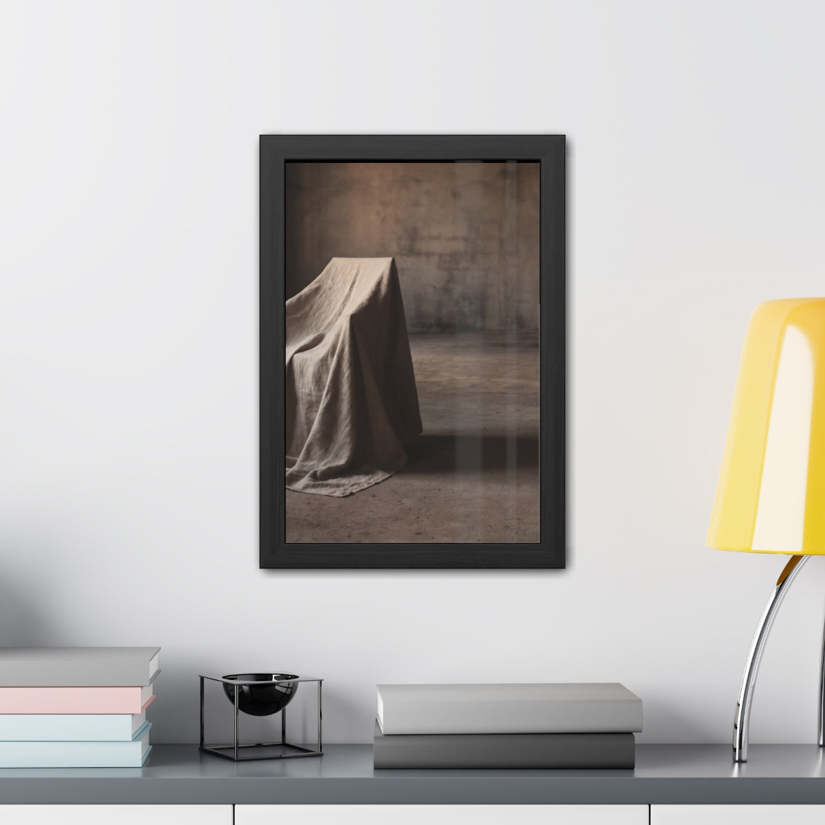 Framed Posters - Silent Shadow Covered Chair Art — Portrait...