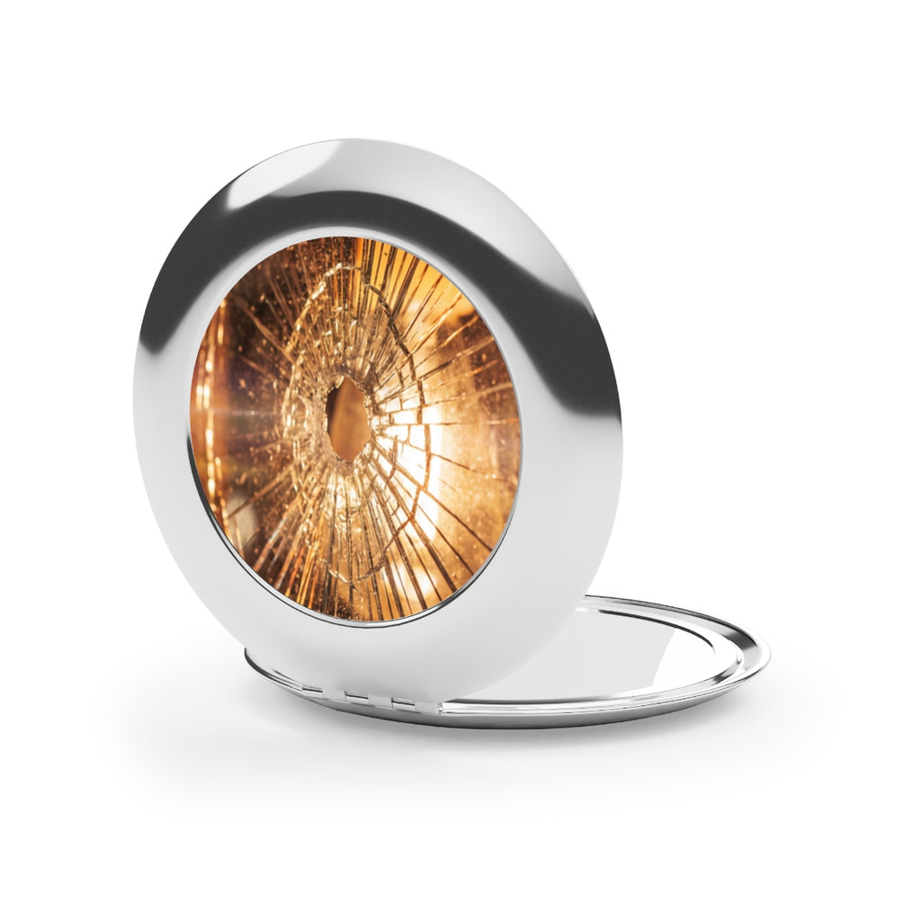 Compact Travel Mirror - Shattered Amber Glass Art | Echovira...