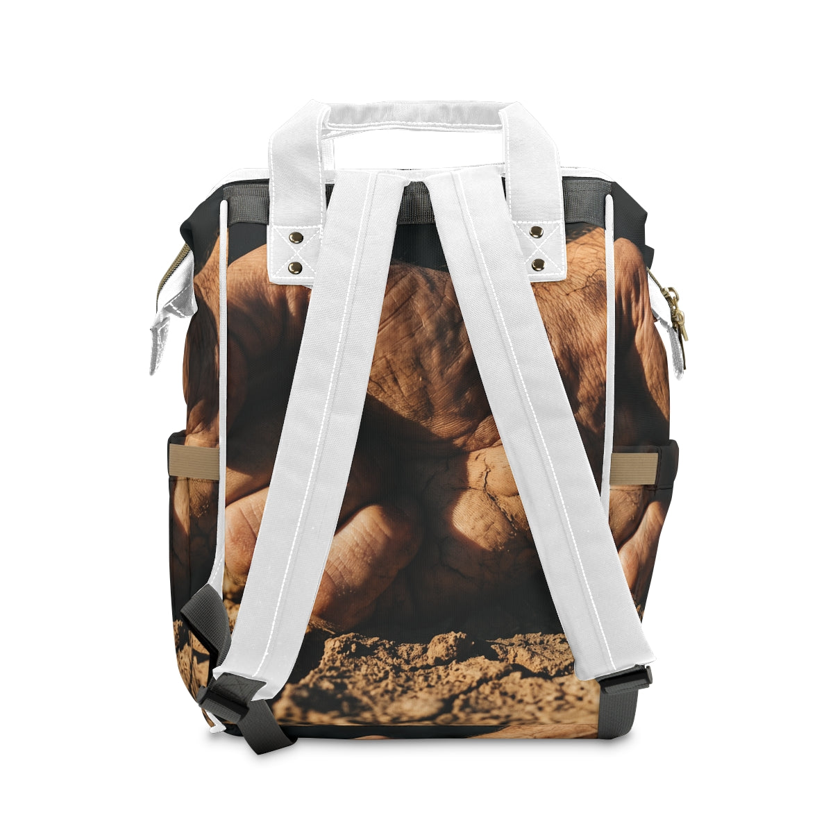 Fist in Cracked Earth Diaper Backpack