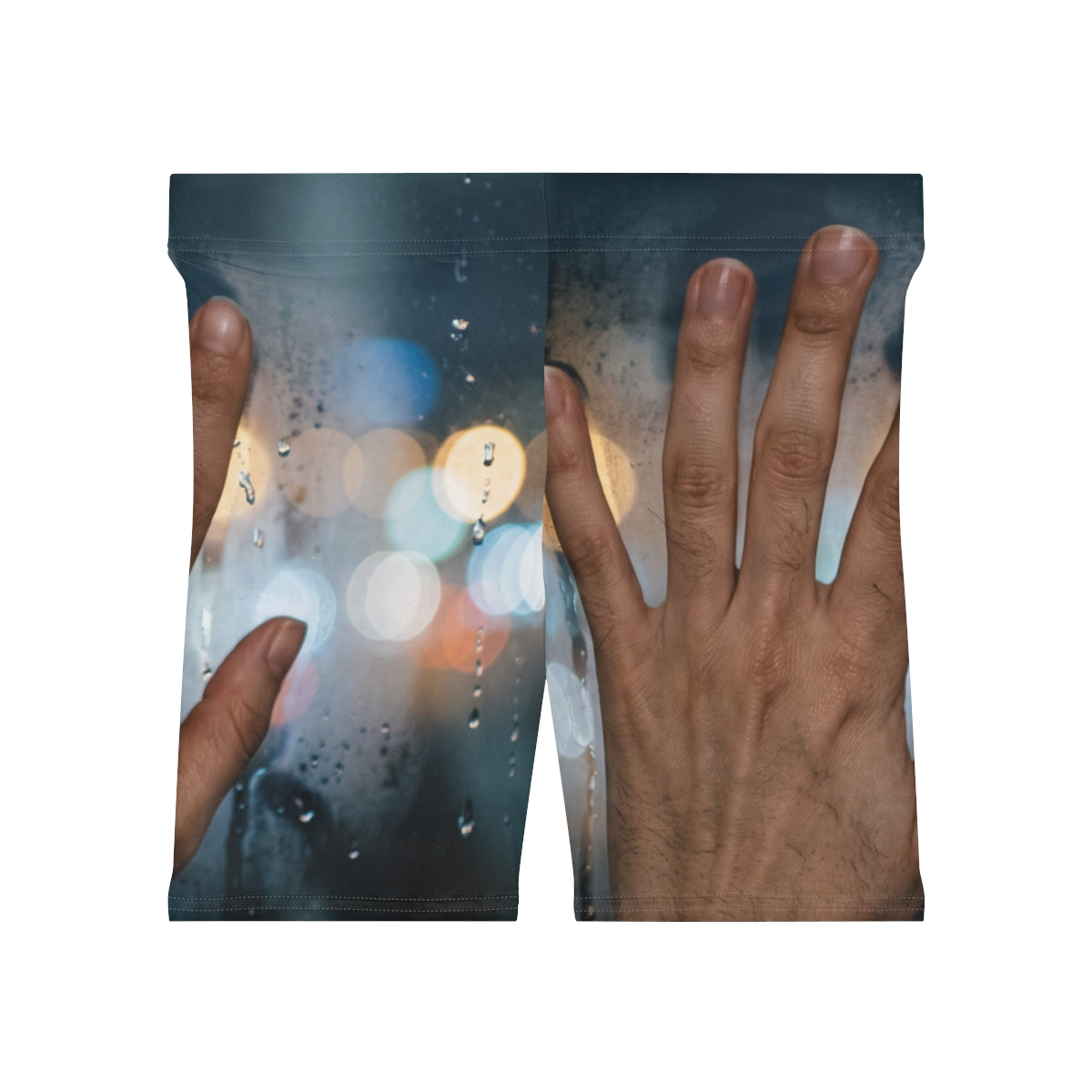 Women's Biker Shorts with Rainy Window City Art