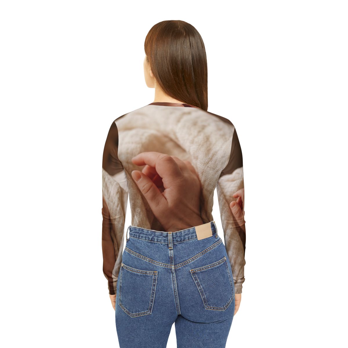 Women's Long Sleeve V-neck Shirt - Tender Newborn Hand in......