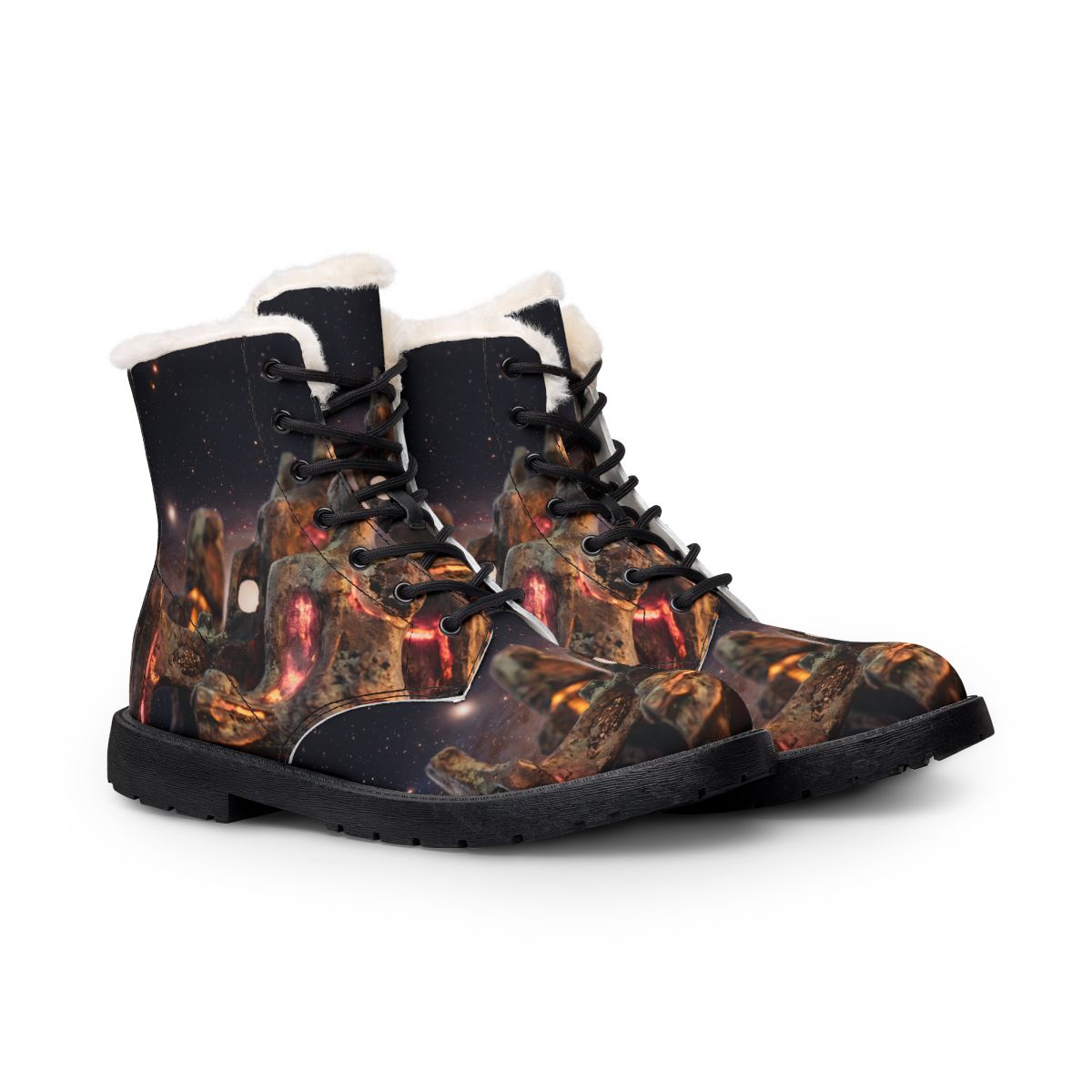 Cosmic Sentinels Men's Fur Leather Boots