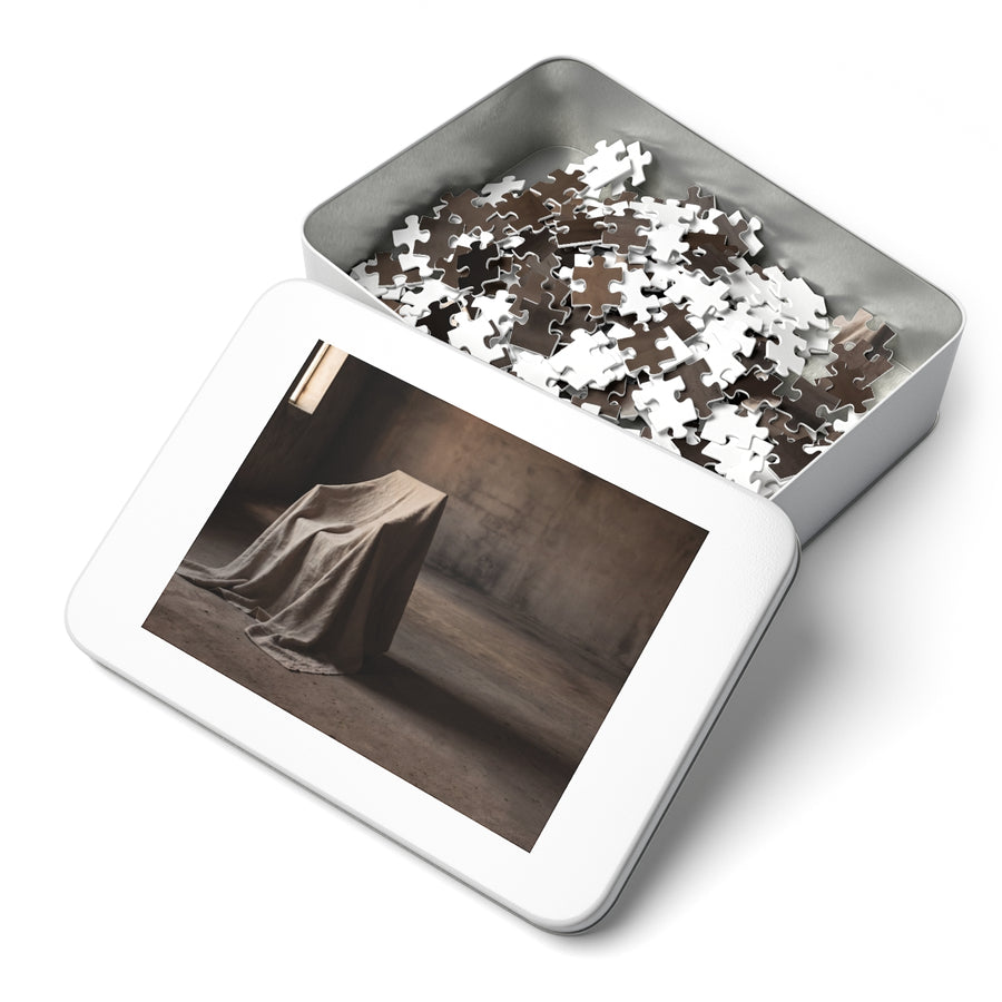 Jigsaw Puzzle with Tin - Draped Silence Still Life Art - Shadowed Sanctuary (30, 110, 252, 500, 1000 & 2000 pcs)