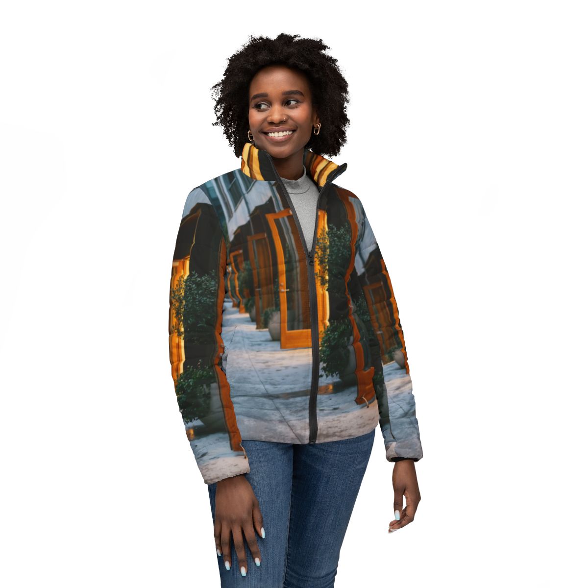 Women's Puffer Jacket - Twilight Walkway | Echovira Gallery