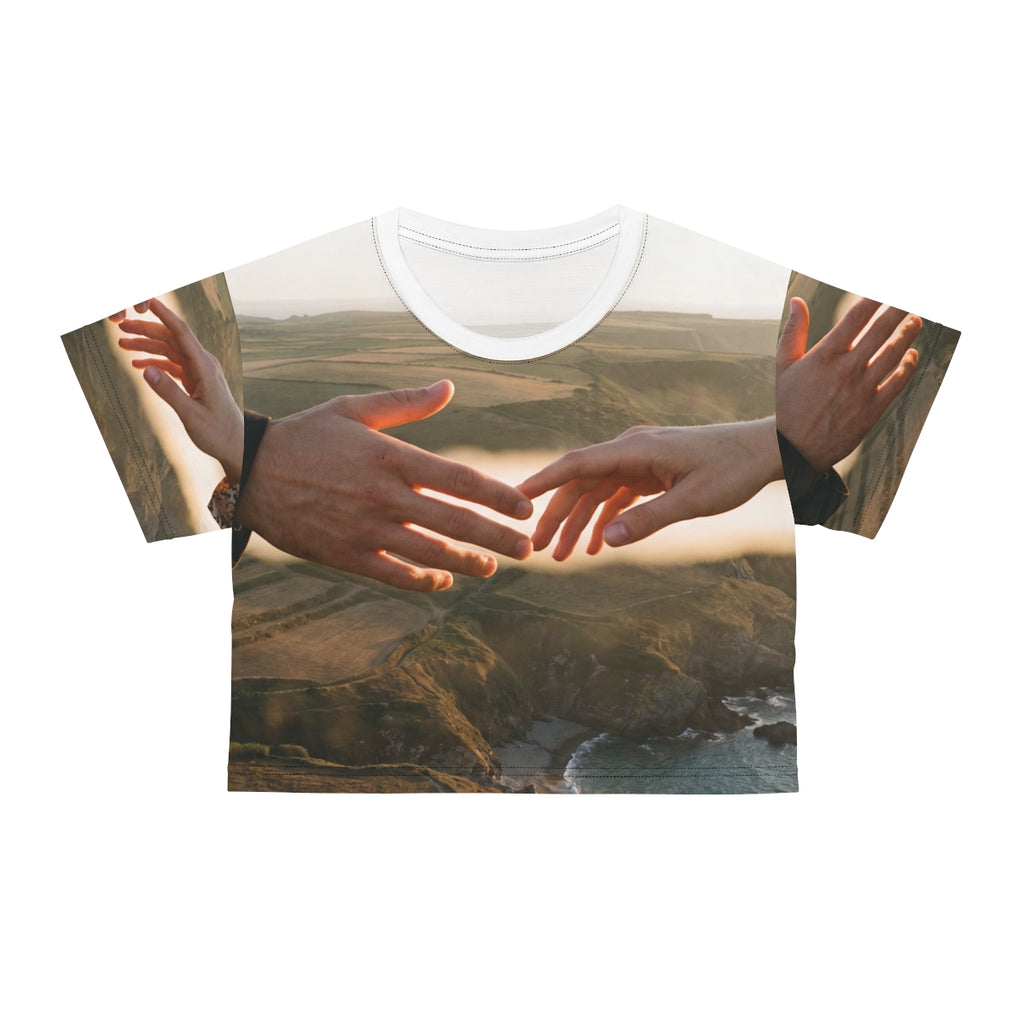 Crop Tee - The Infinite Touch | Ethereal Coastal Art |...