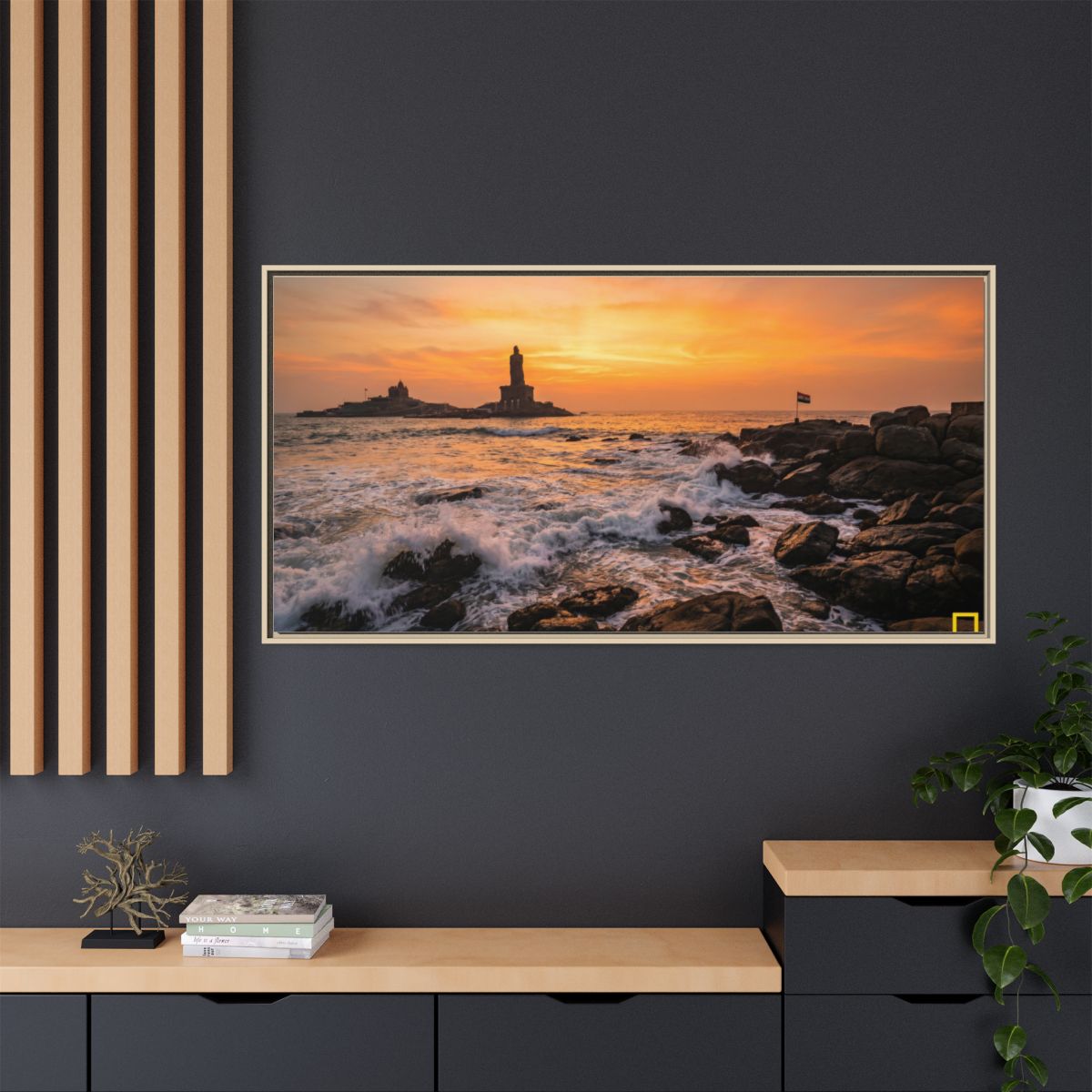 Framed Canvas - Golden Coast Dawn — Natural / 1.25"