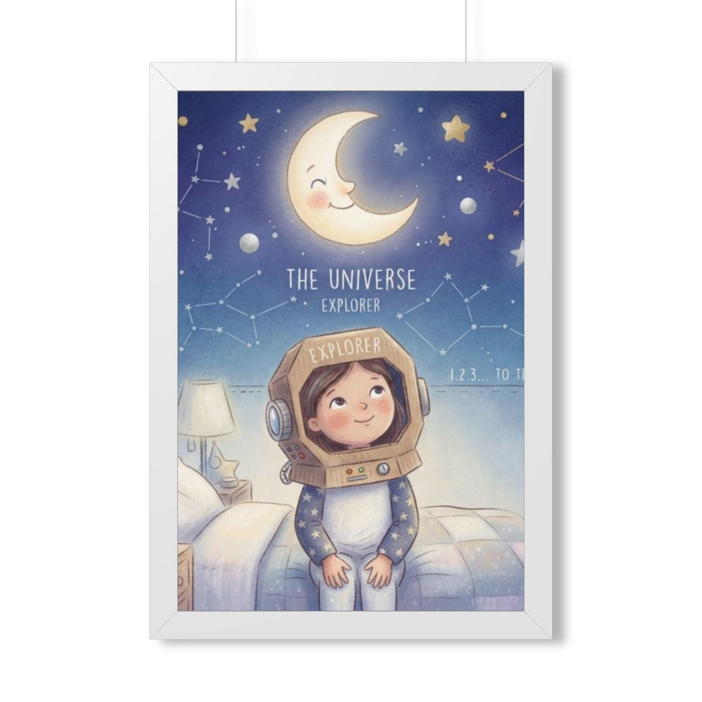 Framed Vertical Poster - Universe Explorer Art — White... |...