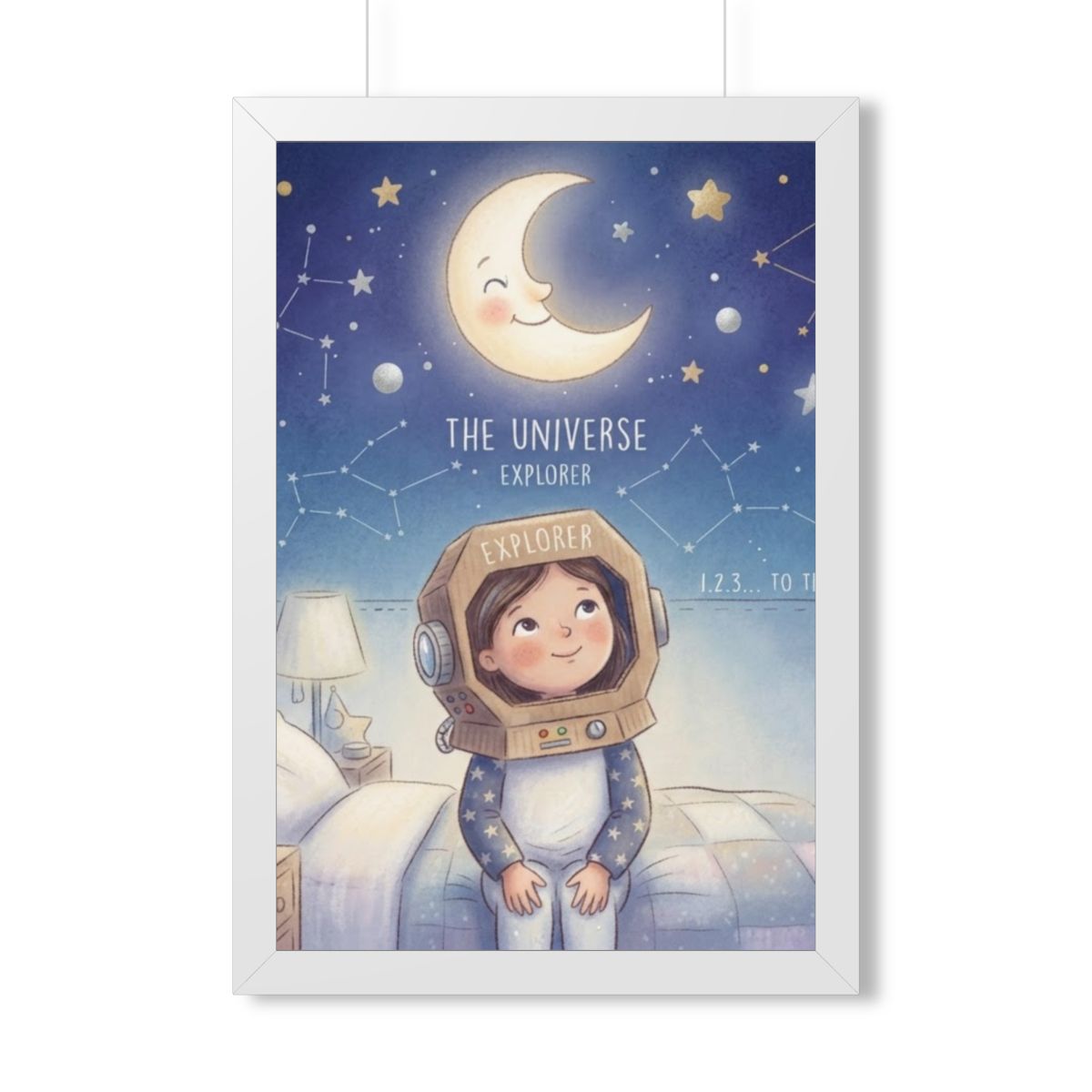 Framed Vertical Poster - Universe Explorer Art — White... |...