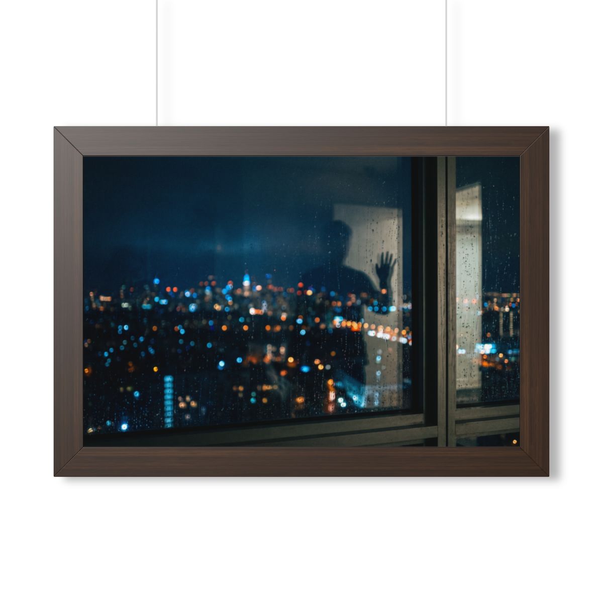 Framed Horizontal Poster - Rainy City Solitude — Walnut... |...