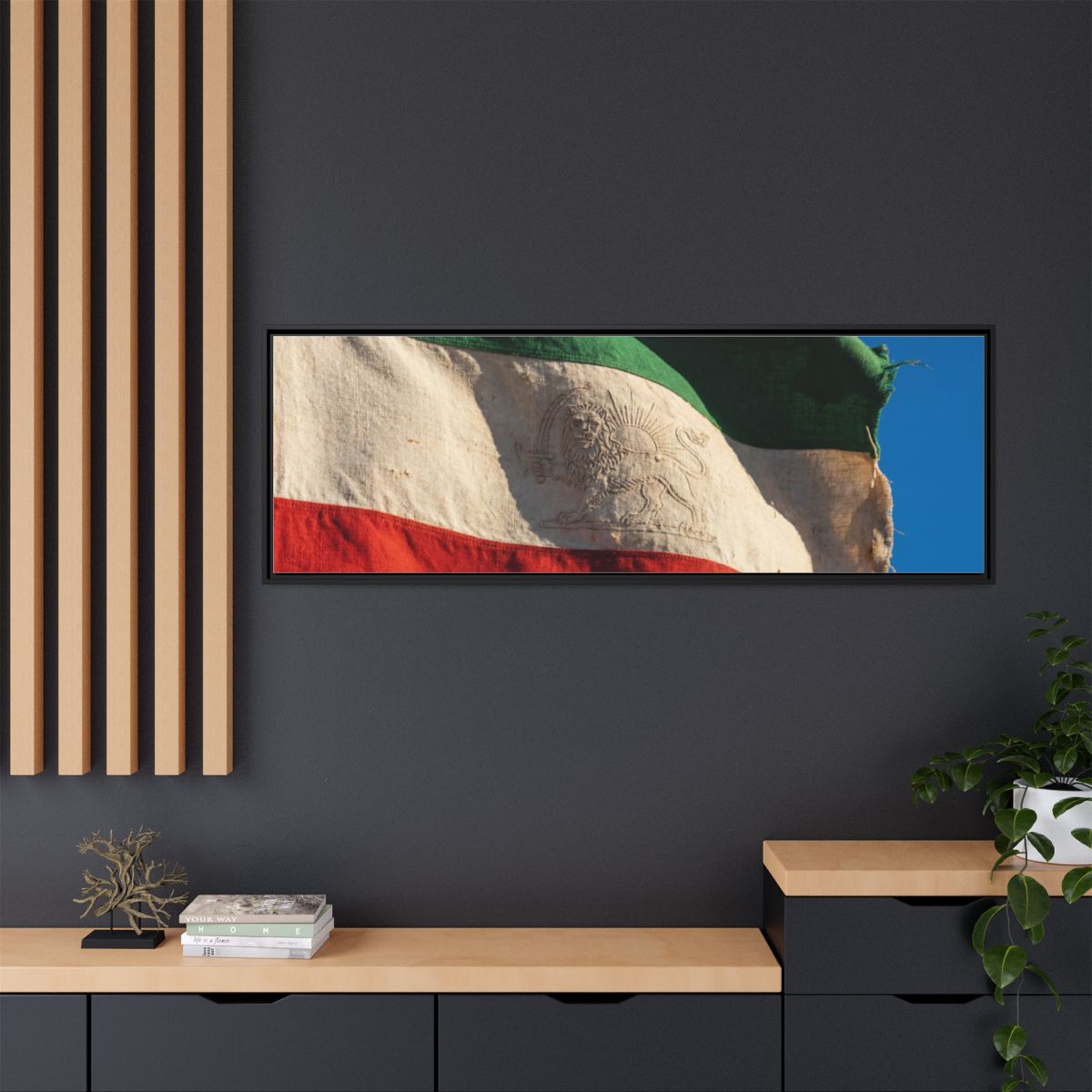 Framed Canvas Art - Distressed Flag — Black / 1.25"